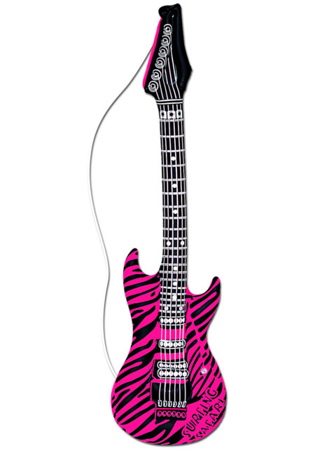 guitare électrique gonflable, guitare déguisement, accessoire rock déguisement, accessoire chanteur déguisement, fausse guitare électrique déguisement, Guitare Electrique Gonflable, Rayée Rose et Noire