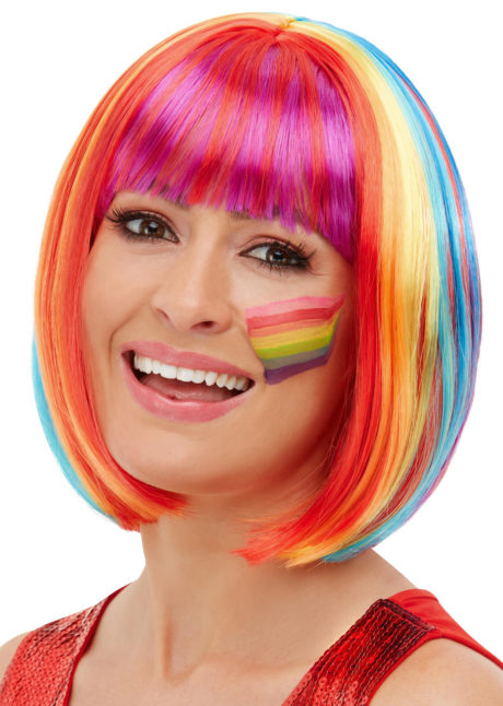 perruque multicolore, perruque licorne, perruque lgbt, perruque arc en ciel, Perruque Rainbow, Carré Arc en Ciel