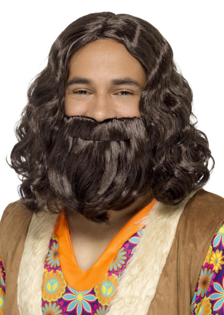 perruque et barbe, perruque châtain, perruque hippie, perruque de jésus, perruque avec barbe, Perruque + Barbe, Hippie et Jesus