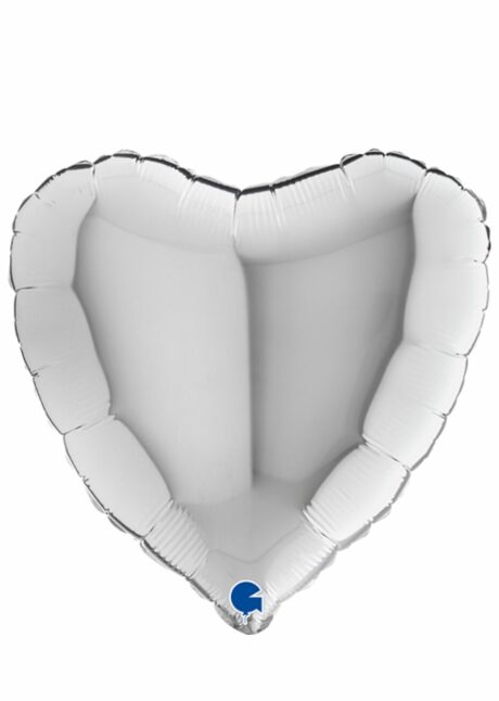 ballon coeur, ballon hélium, ballon aluminium, ballons coeurs argent, Ballon Coeur Argent en Aluminium, 46 cm