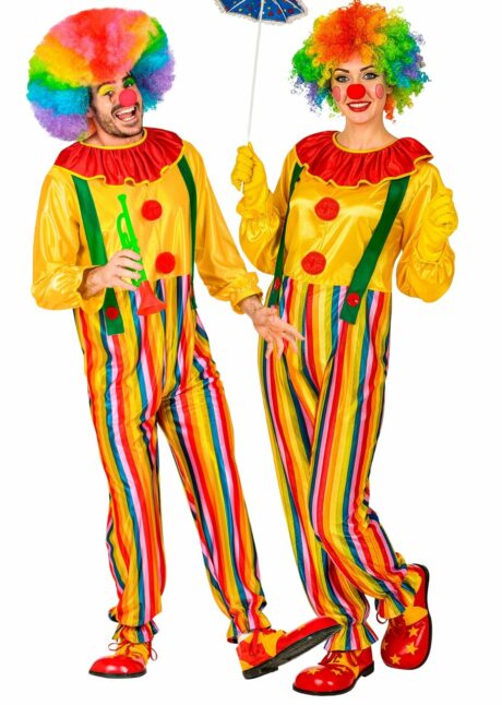déguisement de clown adulte, costume de clown homme, Déguisement Clown Multicolore – Combinaison à Bretelles