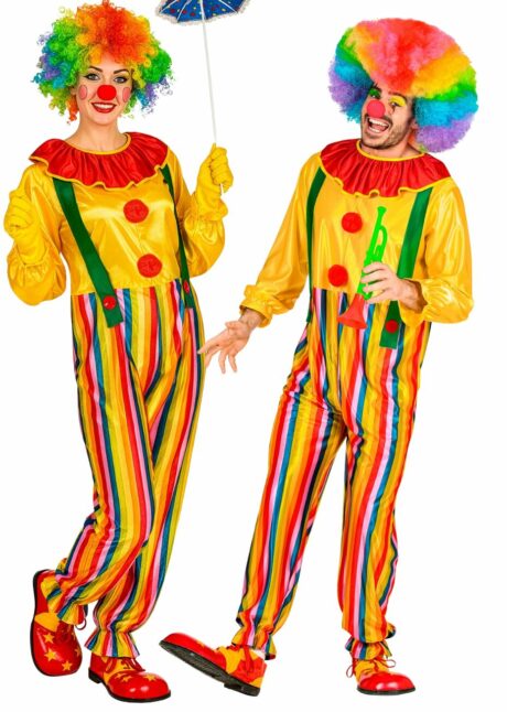 déguisement de clown adulte, costume de clown homme, Déguisement Clown Multicolore – Combinaison à Bretelles