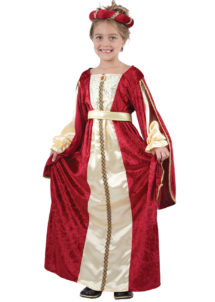 déguisement de princesse fille, déguisement médiéval enfant, déguisement médiéval fille, costume de princesse médiévale enfant, déguisement fille, Déguisement de Reine Médiévale, Rouge et Or, Fille
