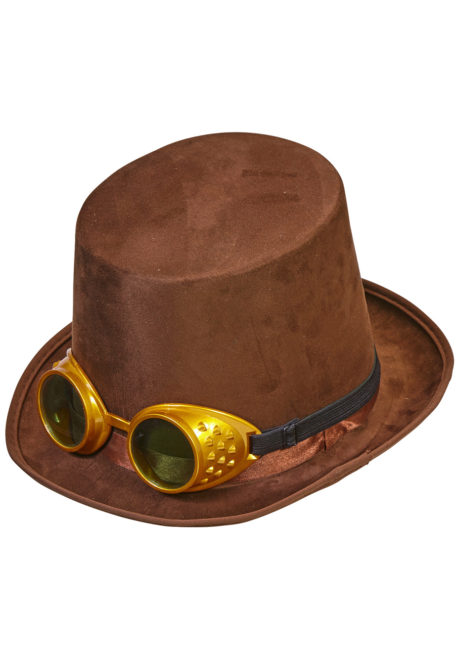 chapeau steampunk, accessoire steampunk, chapeau haut de forme, lunettes steampunk, Chapeau Haut de Forme Steampunk, avec Lunettes Amovibles