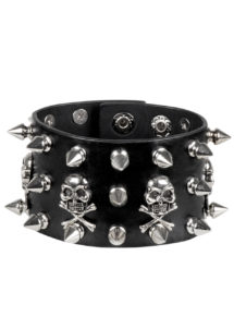 bracelet tete de mort, bracelet rock, bracelet punk, bracelet pirate, bijoux halloween, Bracelet Simili, Têtes de Morts et Clous