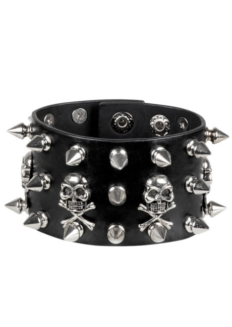 bracelet tete de mort, bracelet rock, bracelet punk, bracelet pirate, bijoux halloween, Bracelet Rock, Têtes de Morts et Clous