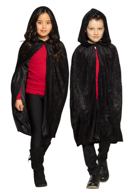 cape noire velours enfant, cape capuche enfant, cape noire halloween, Cape Noire à Capuche, Velours, Enfant