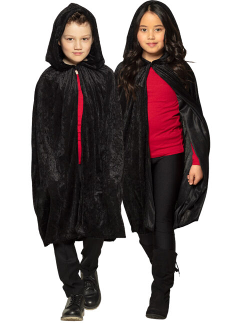 cape noire velours enfant, cape capuche enfant, cape noire halloween, Cape Noire à Capuche, Velours, Enfant