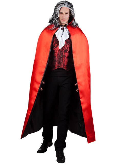 cape réversible halloween, cape noire et rouge, cape rouge et noire, Cape Noire et Rouge, Réversible, avec Col