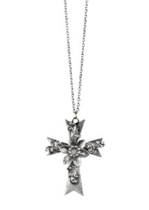 collier croix halloween, accessoire croix gothique, accessoire halloween, accessoire croix gothique, collier croix gothique, Collier Croix Gothique avec Fleurs, Sur Chaîne