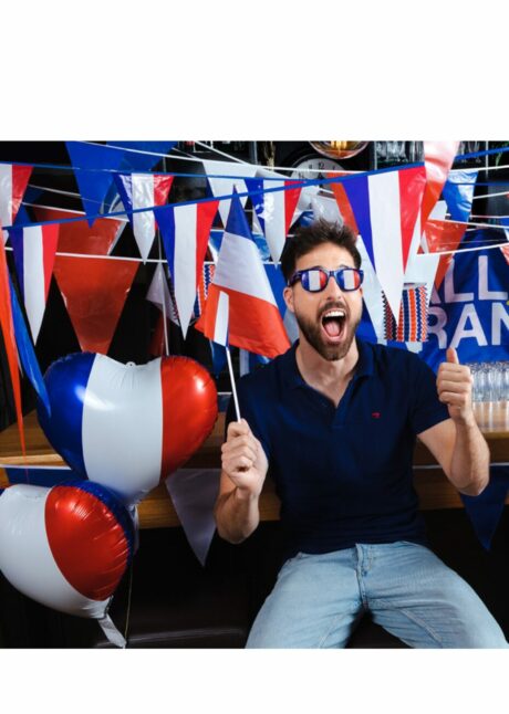 Drapeau France sur bâton, drapeau français, drapeau France supporter, Guirlande Fanions Triangulaires France en Polyester – 6 m