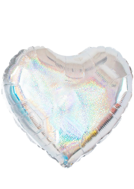 ballon coeur, ballon hélium, ballon coeur argent brillant, ballon aluminium coeur, Ballon Coeur Argent Hologramme, en Aluminium