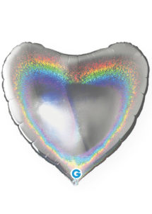 ballon coeur, ballon hélium, ballon aluminium, ballons coeurs argent hologramme