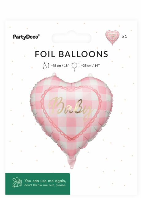 ballon coeur rose baby, ballon coeur baby shower, ballon baby fille, Ballon Coeur Baby Rose et Blanc, 45 cm