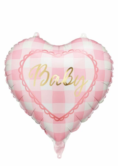 ballon coeur rose baby, ballon coeur baby shower, ballon baby fille, Ballon Coeur Baby Rose et Blanc, 45 cm