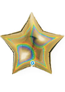 ballons étoiles, ballon hélium, ballon coeur aluminium, Ballon Etoile Dorée Hologramme, en Aluminium