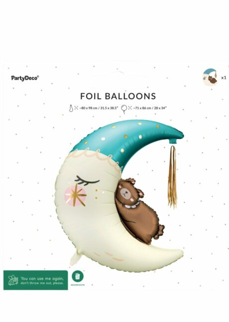 ballon lune garçon, ballon lune ourson, ballon baby shower garçon, Ballon Aluminium Baby Shower Bleu – Lune Ourson 86 cm