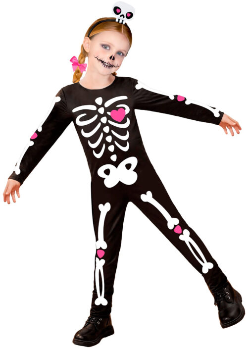 Déguisement Squelette Fille Coloré - Avec Jupe Volumineuse, Pour Halloween, Fêtes, Tailles 110-150 Cm