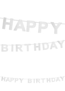 guirlande anniversaire argent, guirlande happy birthday paillettes argent