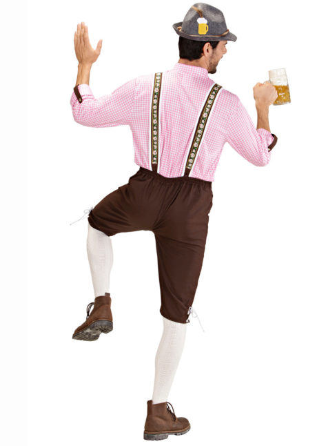 déguisement bavarois homme, costume bavarois homme, déguisement tyrolien homme, costume tyrolien homme, salopette bavaroise déguisement, déguisement homme, déguisement fête de la bière, déguisement oktoberferst, Déguisement Bavarois, Oktoberfest, avec Chemise Rose