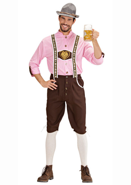 déguisement bavarois homme, costume bavarois homme, déguisement tyrolien homme, costume tyrolien homme, salopette bavaroise déguisement, déguisement homme, déguisement fête de la bière, déguisement oktoberferst, Déguisement Bavarois, Oktoberfest, Chemise Rose