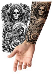 faux tatouage Halloween, tatouage éphémère, tatouage temporaire, Faux Tatouage Catrina et Crânes Mexicains