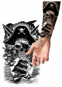 faux tatouage bateau pirate, faux tatouage pirate, tatouage éphémère, Faux Tatouage Pirate Tête de Mort et Galion