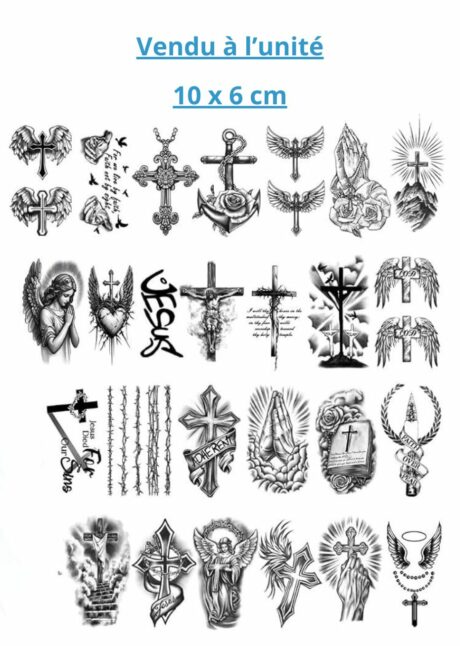 faux tatouages, tatouages éphémèrs, faux tatouages religieux, Faux Tatouages Croix et Religieux – Petit Format