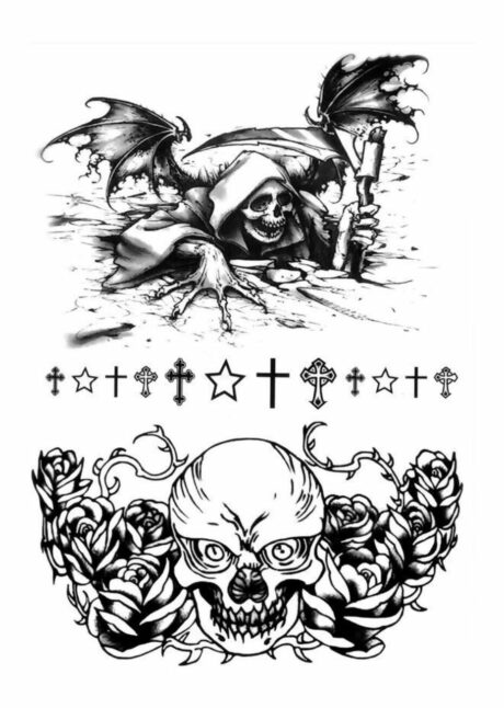 faux tatouages, tatouages éphémères Halloween, faux tatouage mort, Faux Tatouages Faucheuse et Crâne