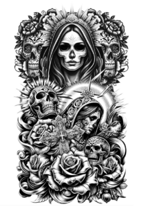faux tatouage Halloween, tatouage éphémère, tatouage temporaire, Faux Tatouage Catrina et Crânes Mexicains
