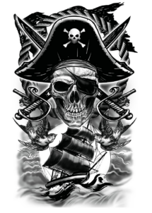 faux tatouage bateau pirate, faux tatouage pirate, tatouage éphémère, Faux Tatouage Pirate Tête de Mort et Galion