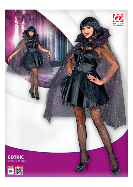 cape gothique, cape halloween, cape femme, cape tulle noir et paillettes, cape femme, Cape Gothique Scintillante, Halloween