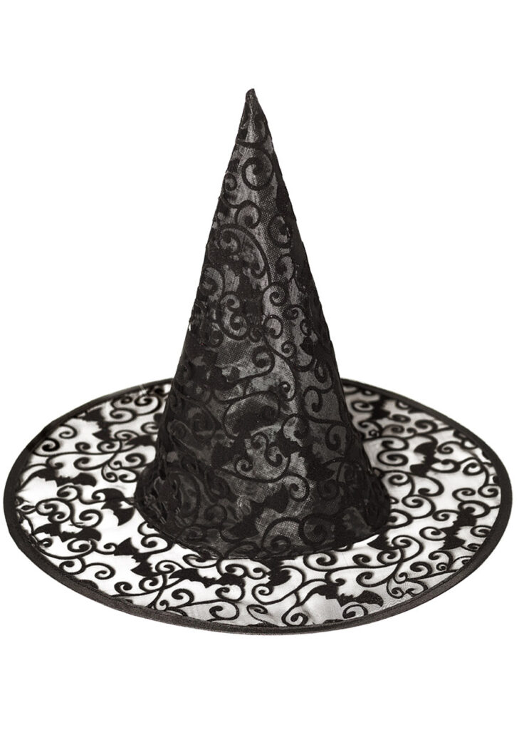 Chapeau De Sorcière Halloween Avec Voile, Roses Et Plumes - Tulle Noir, Taille Universelle Adulte