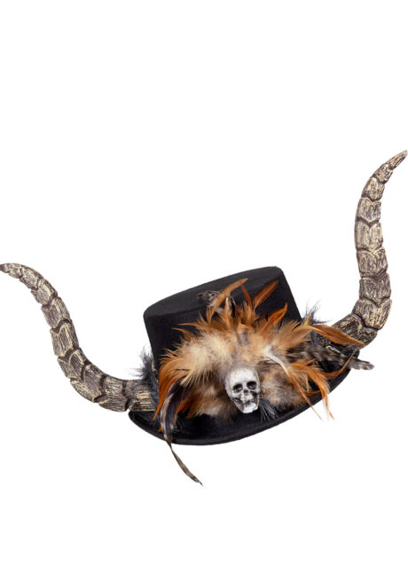 chapeau vaudou, chapeau halloween, chapeau festival, Chapeau Haut de Forme Vaudou, Papa Legba, avec Cornes