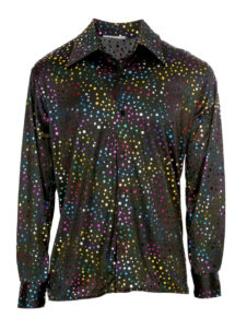 chemise disco noire paillettes multicolores, chemise disco brillante, Chemise Disco à Paillettes Multicolores