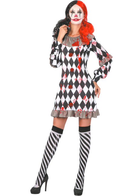 déguisement halloween femme, déguisement de clown arlequin halloween, Déguisement d’Arlequin Clown Ensanglantée