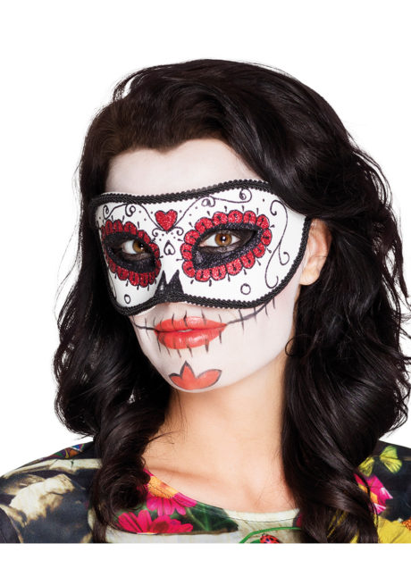 masque squelette mexicain, masque de déguisement, masque mexicain halloween, accessoire déguisement halloween masque, masque dia de los muertos, masque dia de la muerte, masque halloween, masque halloween day of death, jour des morts mexicain, masque jour de morts adulte, masque halloween femme, Loup Jour des Morts, Paillettes Rouges