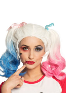 perruque Harley Quinn, perruque arlequin, Perruque H Quinn, Arlequine, Bleue et Rose