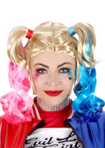 perruque harley quinn, perruque couettes roses et bleues