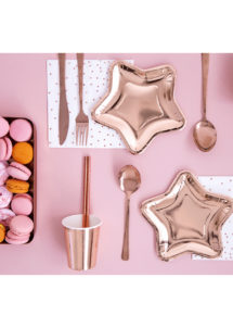 assiettes rose gold, assiettes étoiles, vaisselle jetable