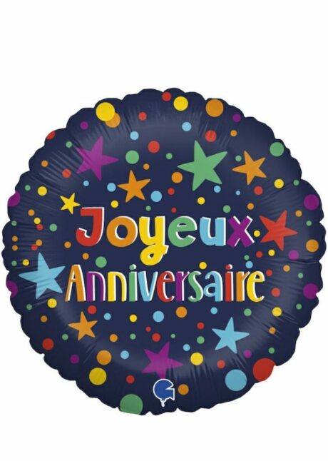 ballon anniversaire multicolore, ballon anniversaire hélium, ballon joyeux anniversaire, Ballon Anniversaire Bleu avec Etoiles, en Aluminium