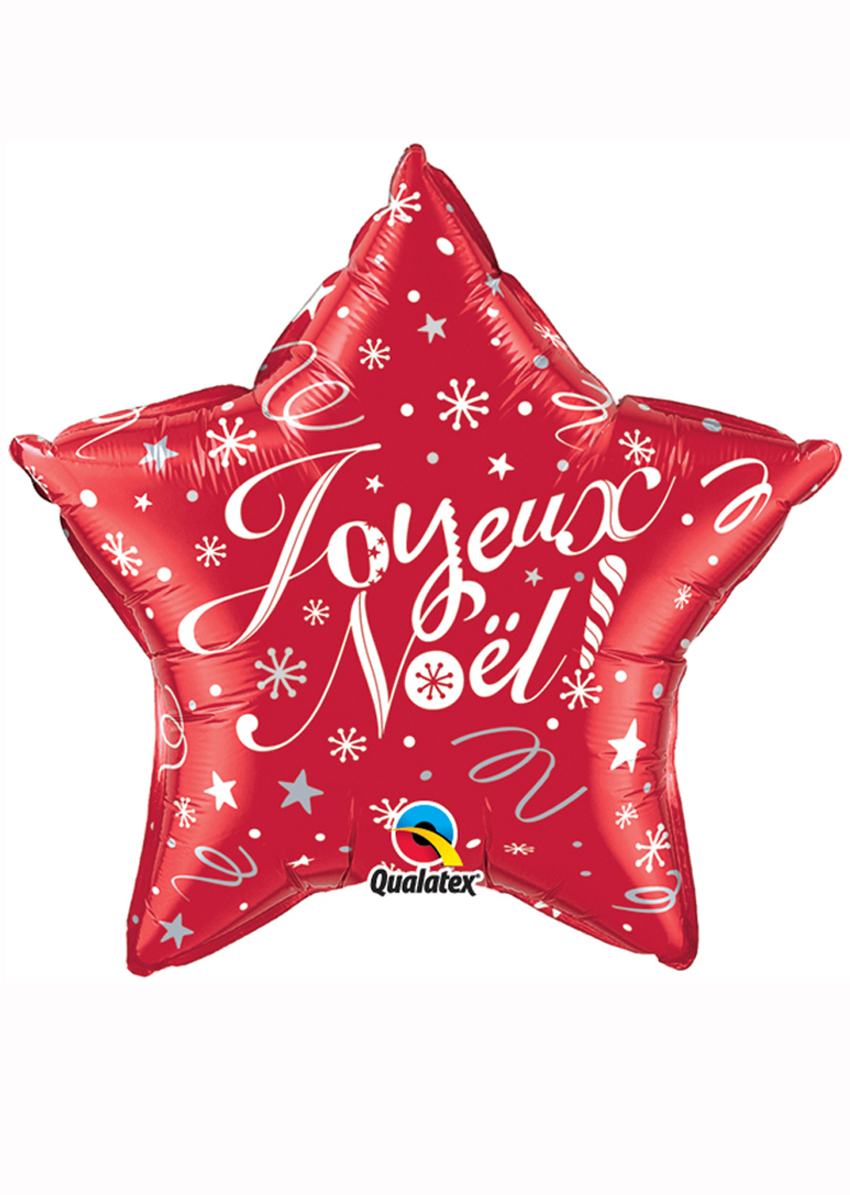 Ballon Joyeux Noël, Etoile Rouge, en Aluminium - Aux Feux de la Fête