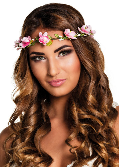 couronne de fleurs, accessoire fée déguisement, accessoire déguisement fée, accessoire hippie déguisement, accessoire déguisement hippie, accessoire couronne de fleurs, bandeau fleurs déguisement, Bandeau Couronne de Fleurs Roses, avec Feuilles