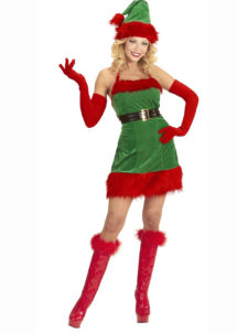 déguisement elfe femme, costume d'elfe de Noel pour femme, déguisement lutin femme, Déguisement d’Elfe de Noël Sexy, Bordé Fourrure