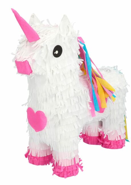 PINATA LICORNE ANNIVERSAIRE, pinata licorne coeurs, Pinata Licorne Blanche avec Coeurs Roses – 37 cm