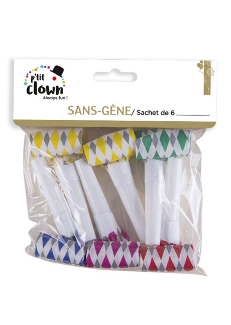 sans gêne, cotillons, sifflets cotillons, Sifflets Sans Gêne, x 6