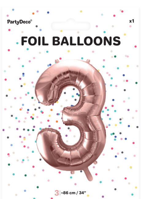 ballon chiffre, ballon chiffre 3, ballon chiffre géant, ballon chiffre rose gold, Ballon Chiffre 3, Rose Gold, 86 cm