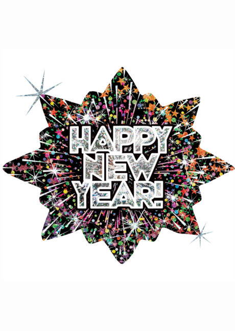 ballon bonne année, ballon happy new year, ballon étoile, ballon aluminium, ballon hélium, ballon réveillon, Ballon Happy New Year, Hologramme, en Aluminium