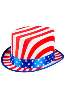 chapeau états unis, chapeau américain, chapeau drapeau américain, Chapeau Haut de Forme, USA, avec Ruban Etoiles