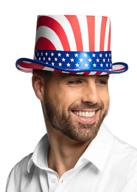 chapeau états unis, chapeau américain, chapeau drapeau américain, Chapeau Haut de Forme, USA, avec Ruban Etoiles